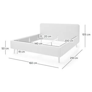 Gestoffeerd bed MATTIS 160 x 200 cm - Geweven stof Asha: Ijsblauw - 140 x 200cm - Zonder lattenbodem