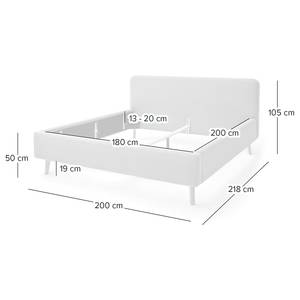 Gestoffeerd bed MATTIS 180 x 200 cm - Geweven stof Asha: Lichtgrijs - 180 x 200cm - Zonder lattenbodem