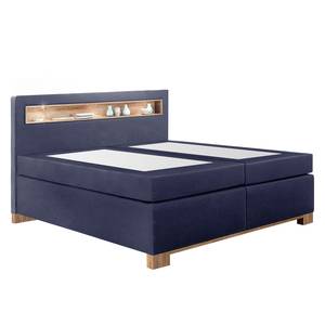 Boxspringbett Nevada Webstoff - 180 x 200 cm - Dunkelblau / Plankeneiche Dekor - Ohne Topper