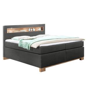 Lit boxspring Nevada Tissu - 180 x 200 cm - Anthracite / Imitation chêne parqueté - Surmatelas en mousse froide