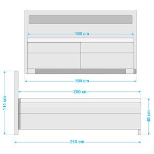 Lit boxspring Nevada Tissu - 180 x 200 cm - Anthracite / Imitation chêne parqueté - Surmatelas en mousse froide