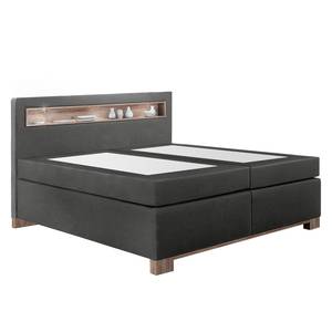 Lit boxspring Nevada Tissu - 180 x 200 cm - Anthracite / Chêne tourbe - Sans surmatelas