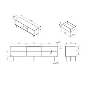 TV-Lowboard Dann Metall - Weiß / Eiche