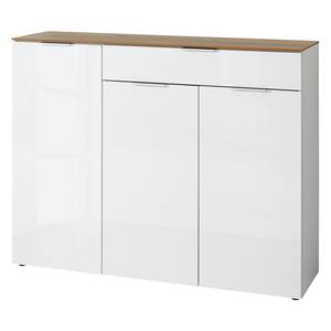 Dressoir Cetano Hoogglans wit / Navarra eikenhouten look - Breedte: 134 cm