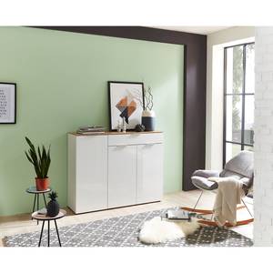 Sideboard Cetano Hochglanz Weiß / Eiche Navarra Dekor - Breite: 134 cm