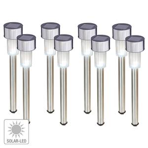 LED-solargrondpen Genua (10-delige set) Roestvrij staal - zilverkleurig - Set van 8