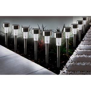 LED-solargrondpen Genua (10-delige set) Roestvrij staal - zilverkleurig - Set van 10