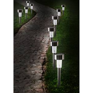 LED-solargrondpen Genua (10-delige set) Roestvrij staal - zilverkleurig - Set van 10