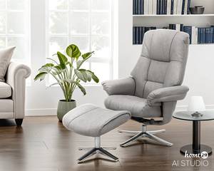 Relaxfauteuil Carreto met hocker Vlakweefsel - lichtgrijs/zilverkleurig