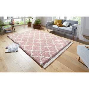 Hoogpolig vloerkleed Pearl kunstvezels - honingkleurig/wit - Babyroze - 160 x 230 cm