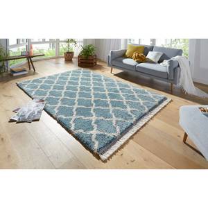 Tapis épais Pearl Fibres synthétiques - Miel / Blanc - Bleu clair - 200 x 290 cm