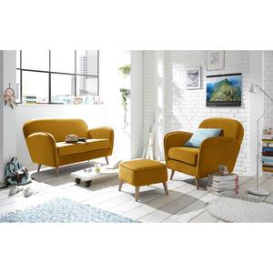 Pouf repose-pieds Vallegrande Velours - Jaune moutarde