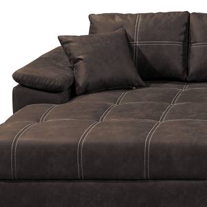 Canapé d’angle Jimo Aspect cuir vieilli - Marron foncé - Méridienne courte à gauche (vue de face)