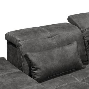 Canapé d'angle Rafaela Aspect cuir vieilli - Gris foncé - Méridienne courte à droite (vue de face)