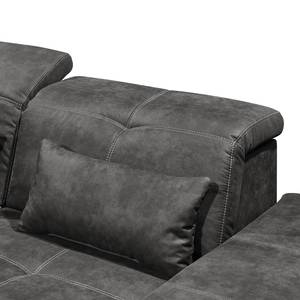 Canapé d'angle Rafaela Aspect cuir vieilli - Gris foncé - Méridienne courte à gauche (vue de face)