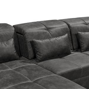 Canapé d'angle Rafaela Aspect cuir vieilli - Gris foncé - Méridienne courte à gauche (vue de face)