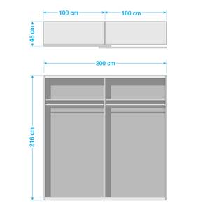 Schwebetürenschrank Budget Polarweiß - 200 cm - Polarweiß - 200 x 48 cm - Ohne Spiegeltür/-en