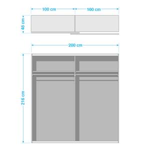 Zweefdeurkast Budget poolwit - 200 cm - 2 spiegels - Poolwit - 200 x 48 cm - 2 spiegeldeuren