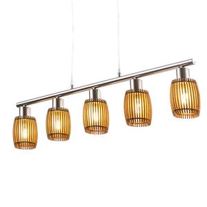 Hanglamp Parkey deels massief eikenhout/textielmix - 5 lichtbronnen