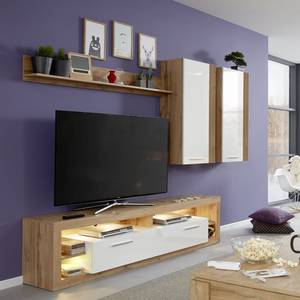 Tv-meubel Rock hoogglans wit/Wotan eikenhouten look - Breedte: 200 cm