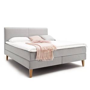 Boxspring Greta Geweven stof - Lichtgrijs - Tweepersoonsmatras H2/H3