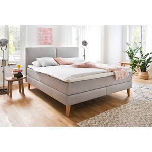 Boxspring Greta Geweven stof - Lichtgrijs - Tweepersoonsmatras H2/H3