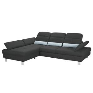 Ecksofa Granada Strukturstoff - Dunkelgrau - Longchair davorstehend links