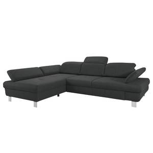 Ecksofa Granada Strukturstoff - Dunkelgrau - Longchair davorstehend links