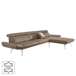 Ecksofa Gracias Echtleder - Schlamm - Longchair davorstehend rechts