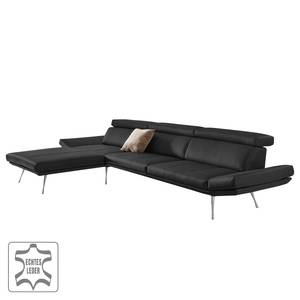 Ecksofa Gracias Echtleder - Schwarz - Longchair davorstehend links