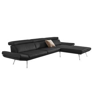 Ecksofa Gracias Echtleder - Schwarz - Longchair davorstehend rechts