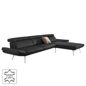 Ecksofa Gracias Echtleder - Schwarz - Longchair davorstehend rechts