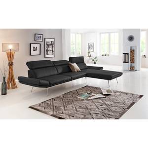 Ecksofa Gracias Echtleder - Schwarz - Longchair davorstehend rechts