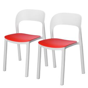 Eetkamerstoelen Ona (2-delige set) kunststof - Alpinewit/rood - Zonder armleuningen