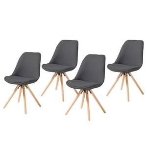 Chaises capitonnées Ralf  l (lot de 4) Tissu / Hêtre massif - Gris foncé / Hêtre - Gris foncé