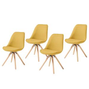 Chaises capitonnées Ralf  l (lot de 4) Tissu / Hêtre massif - Jaune moutarde / Hêtre - Jaune moutarde