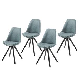 Chaises capitonnées Ralf ll (lot de 4) Tissu / Hêtre massif - Menthe / Noir - Gris menthe