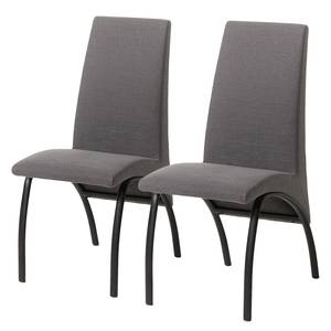 Eetkamerstoelen Zana (set van 2) geweven stof/staal - gemêleerd antracietkleurig/zwart