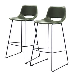 Chaises de bar Yamhill (lot de 2) Imitation cuir / Acier - Vert / Noir - Vert foncé