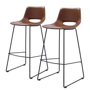 Chaises de bar Yamhill (lot de 2) Imitation cuir / Acier - Marron / Noir - Marron