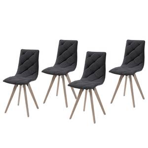 Chaises capitonnées Kuta (lot de 4) Tissu / Hêtre massif - Gris foncé / Hêtre - Gris foncé