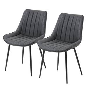 Gestoffeerde stoelen Janis (set van 2) kunstleer/staal - grafietkleurig/zwart - Grafiet