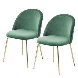 Chaises capitonnées Ivonne (lot de 2) Velours / Acier - Vert / Doré - Vert