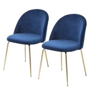 Gestoffeerde stoelen Ivonne (2 stuk) fluweel/staal - blauw/goudkleurig - Blauw