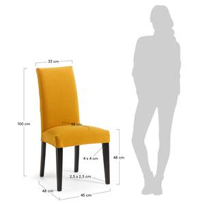 Chaises capitonnées Freda (lot de 2) Tissu / Hêtre massif - Jaune moutarde / Noir - Jaune moutarde