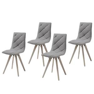 Chaises capitonnées Kuta (lot de 4) Tissu / Frêne massif - Gris / Frêne - Gris