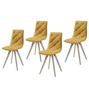 Chaises capitonnées Kuta (lot de 4) Tissu / Frêne massif - Jaune moutarde / Frêne - Jaune moutarde