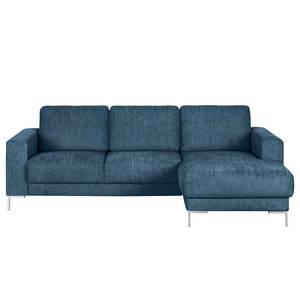 Ecksofa Fiesta I Strukturstoff - Jeansblau - Longchair davorstehend rechts - Ohne Schlaffunktion