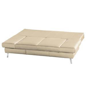 Slaapbank Salen II Echt leer - Warm beige - Chroomkleurig glanzend