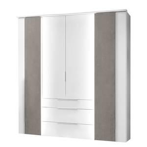 Armoire Chicago Blanc / Imitation béton - Largeur : 200 cm - Sans portes miroir